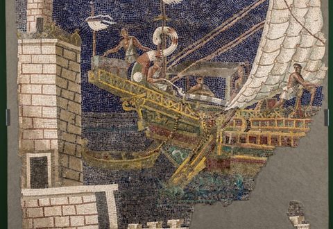Musei Capitolini, Antiquarium, Mosaico policromo parietale con nave e faro