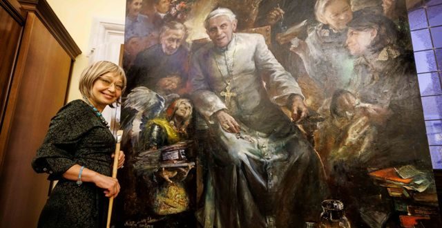 Natalia Tsarkova con il ritratto di Benedetto XVI
