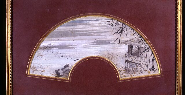 Giuseppe De Nittis, Ventaglio con paesaggio giapponese (La discesa delle oche selvatiche a Katata), 1880 ca., acquerello su seta (Museo Napoleonico)